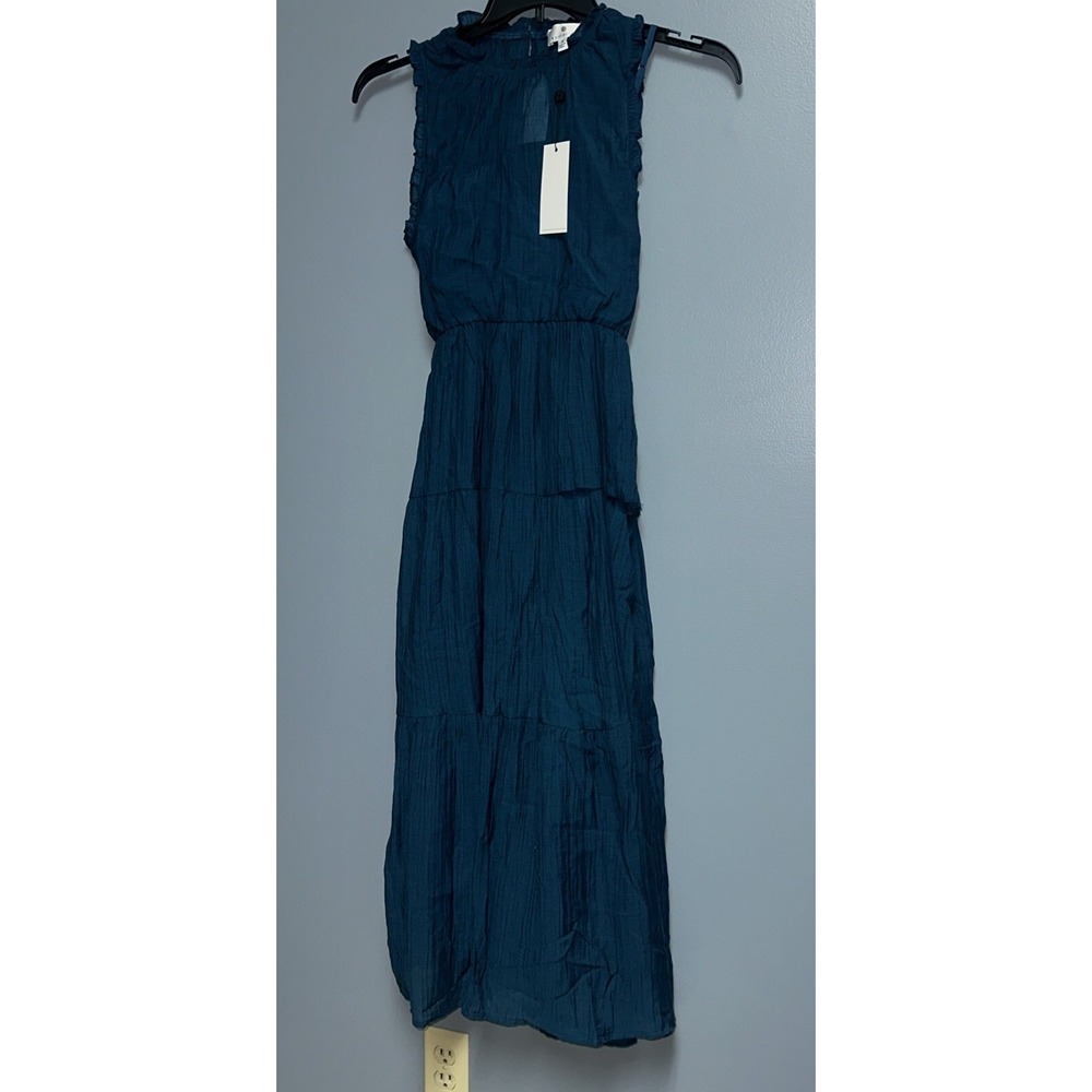 Socialite Crinkle Tiered Sleeveless Midi Dress Lined Dark Teal Blue Size S - Picture 4 of 12